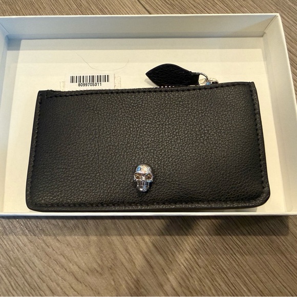 Alexander McQueen Handbags - Alexander McQueen Black Leather Card Holder with Skull Accent. NWT.